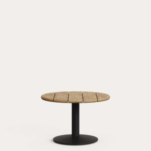 Mesa redonda de exterior Esilda con sobre de acacia FSC 100% Ø70cm y pie de acero negro Ø4