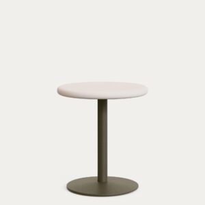 Mesa redonda de exterior Esilda con sobre de cemento blanco Ø70cm y pie de acero verde Ø55