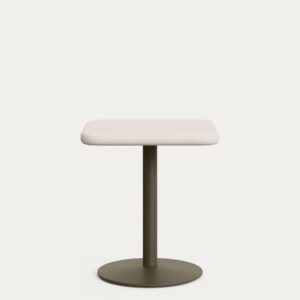 Mesa de exterior Esilda con sobre de cemento blanco 70x70cm y pie de acero verde Ø55x72cm