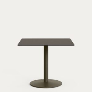 Mesa de exterior Esilda con sobre de HPL negro 90x90cm y pie de acero verde Ø55x72cm
