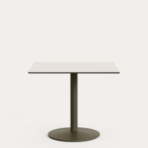 Mesa de exterior Esilda con sobre de HPL blanco 90x90cm y pie de acero verde Ø55x72cm
