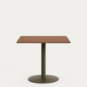 Mesa Esilda con sobre de melamina efecto nogal 90x90cm y pie de acero verde Ø55x72cm