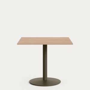 Mesa Esilda con sobre de melamina efecto madera 90x90cm y pie de acero verde Ø55x72cm