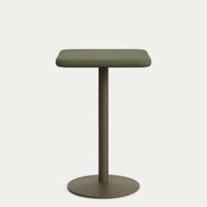 Mesa alta de exterior Esilda con sobre de cemento verde 70x70cm y pie de acero verde Ø55x9