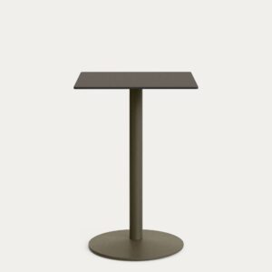 Mesa alta Esilda con sobre de HPL negro 70x70cm y pie de acero verde Ø55x96cm