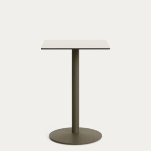Mesa alta Esilda con sobre de HPL blanco 70x70cm y pie de acero verde Ø55x96cm
