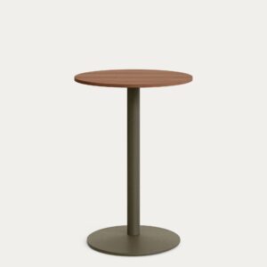 Mesa redonda Esilda con sobre de melamina efecto nogal Ø70cm y pie de acero verde Ø55x72cm