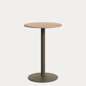 Mesa redonda Esilda con sobre de melamina efecto madera Ø70cm y pie de acero verde Ø55x72c