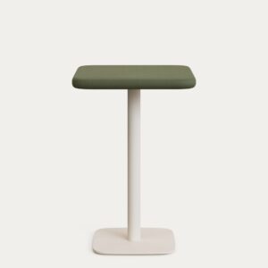 Mesa alta de exterior Dina con sobre de cemento verde 70x70cm y pie de acero blanco 48x48x
