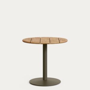 Mesa redonda de exterior Esilda con sobre de acacia FSC 100% Ø80cm y pie de acero verde Ø5