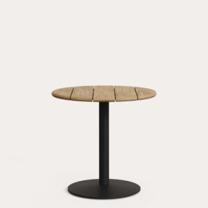 Mesa redonda de exterior Esilda con sobre de acacia FSC 100% Ø80cm y pie de acero negro Ø5