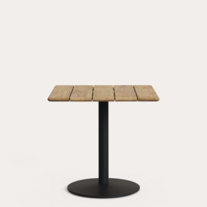 Mesa de exterior Esilda con sobre de acacia FSC 100% 80x80cm y pie de acero negro Ø55x72cm