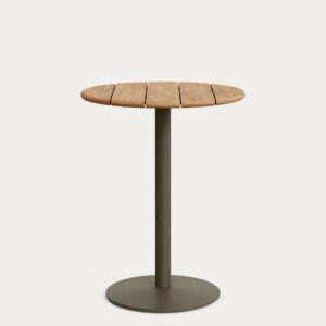 Mesa redonda alta de exterior Esilda con sobre de acacia FSC 100% Ø80cm y pie de acero ver