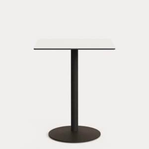 Mesa alta de exterior Esilda con sobre de HPL blanco 80x80cm y pie de acero verde Ø55x96cm