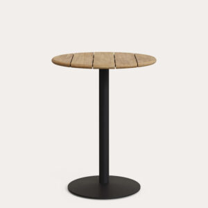 Mesa redonda alta de exterior Esilda con sobre de acacia FSC 100% Ø80cm y pie de acero neg