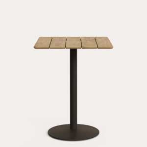 Mesa alta de exterior Esilda con sobre de acacia FSC 100% 80x80cm y pie de acero negro Ø55