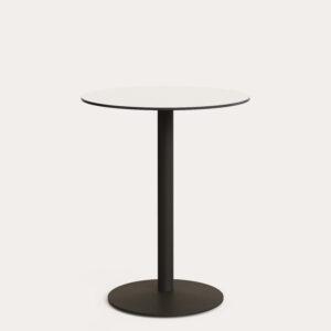 Mesa redonda alta de exterior Esilda con sobre de HPL blanco Ø80cm y pie de acero negro Ø5