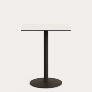 Mesa alta de exterior Esilda con sobre de HPL blanco 80x80cm y pie de acero negro Ø55x96cm