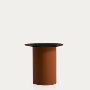 Mesa auxiliar Olir de vidrio templado y acero marrón 48 x 46,8 cm