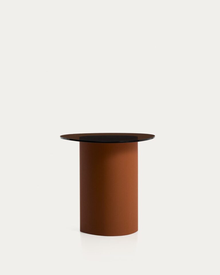 Mesa auxiliar Olir de vidrio templado y acero marrón 48 x 46,8 cm