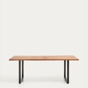 Mesa Uxue de madera maciza de acacia y patas de acero negro 200 x 90 cm