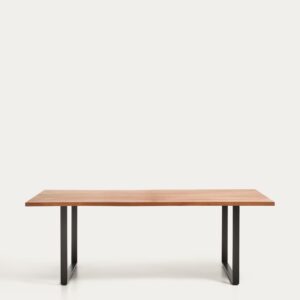 Mesa Uxue de madera maciza de acacia y patas de acero negro 220 x 100 cm