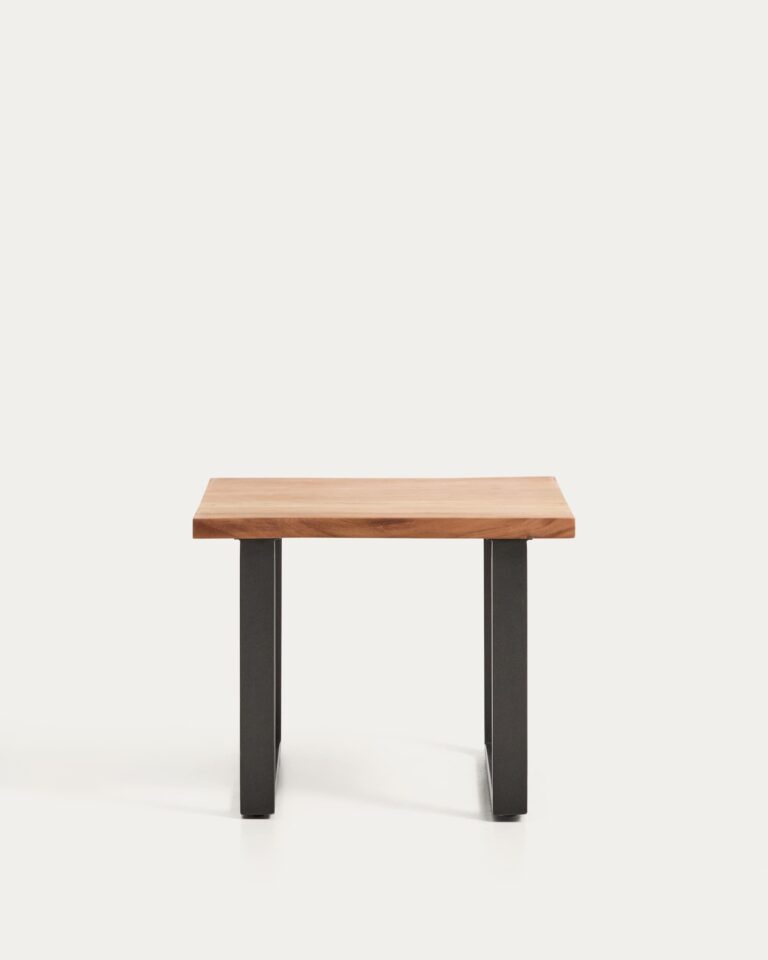 Mesa auxiliar Uxue de madera maciza de acacia y patas de acero negro 65 x 65 cm