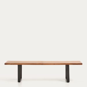 Banco Uxue de madera maciza de acacia y patas de acero negro 180 x 45 cm