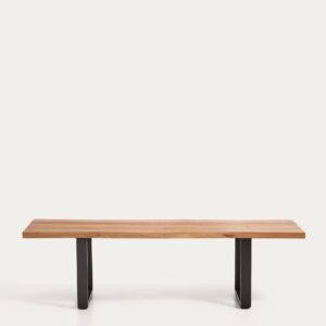 Banco Uxue de madera maciza de acacia y patas de acero negro 160 x 45 cm