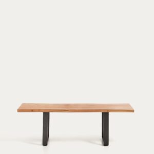 Banco Uxue de madera maciza de acacia y patas de acero negro 140 x 45 cm