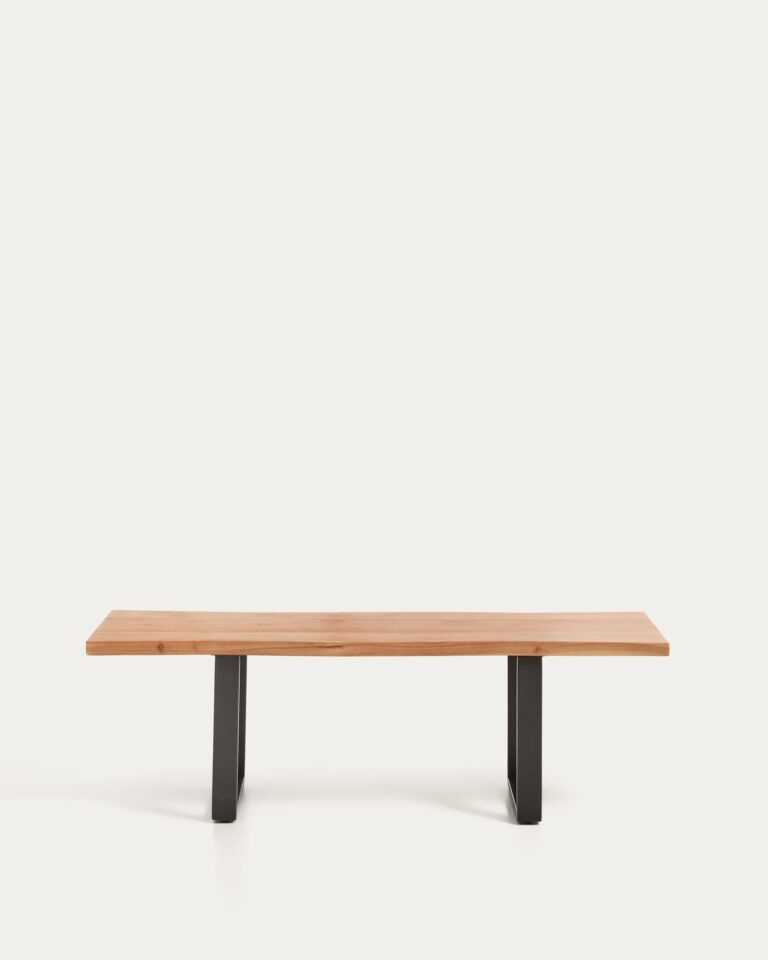 Banco Uxue de madera maciza de acacia y patas de acero negro 140 x 45 cm