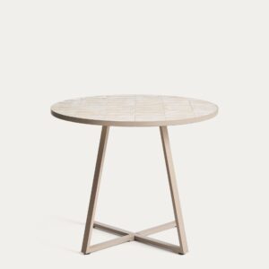 Mesa redonda Tella de acero galvanizado y azulejos beige Ø90 cm