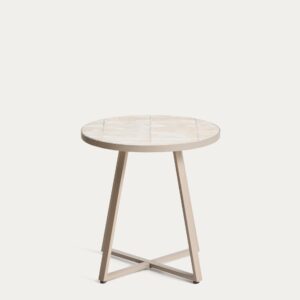 Mesa auxiliar redonda Tella de acero galvanizado y azulejos beige Ø45 cm