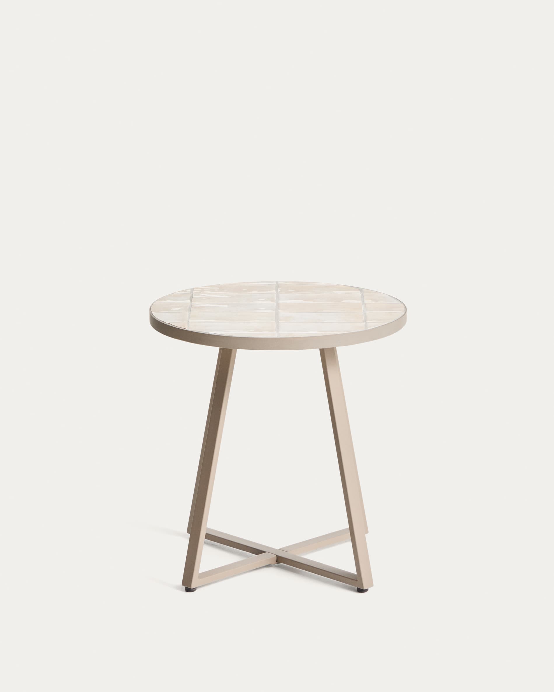 Mesa auxiliar redonda Tella de acero galvanizado y azulejos beige Ø45 cm