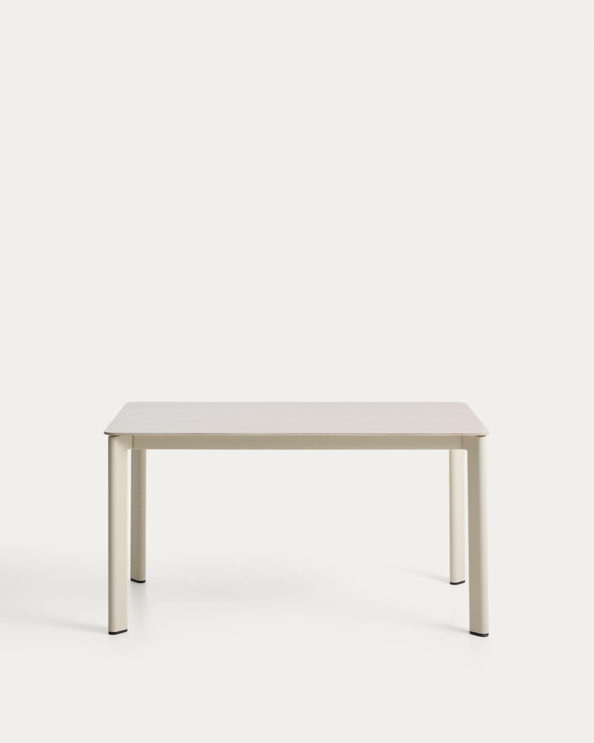 Mesa Anafi de piedra sinterizada y aluminio ecru 140 x 80 cm
