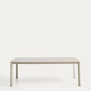 Mesa Anafi de piedra sinterizada y aluminio ecru 220 x 100 cm