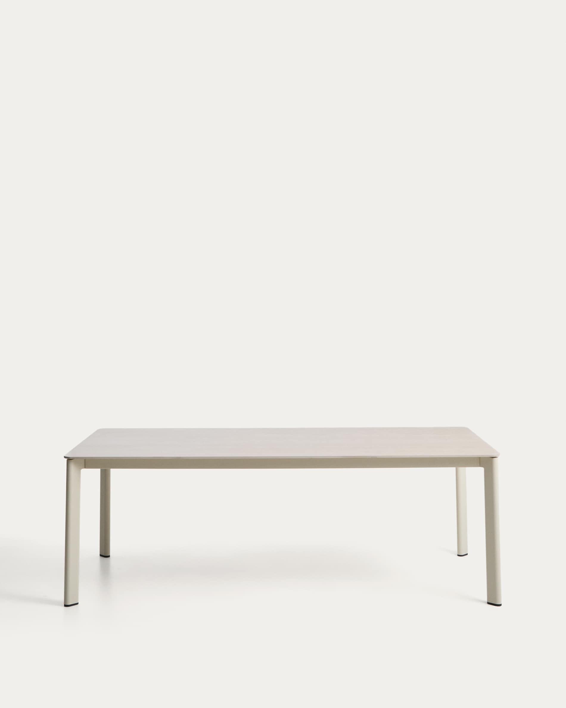 Mesa Anafi de piedra sinterizada y aluminio ecru 220 x 100 cm
