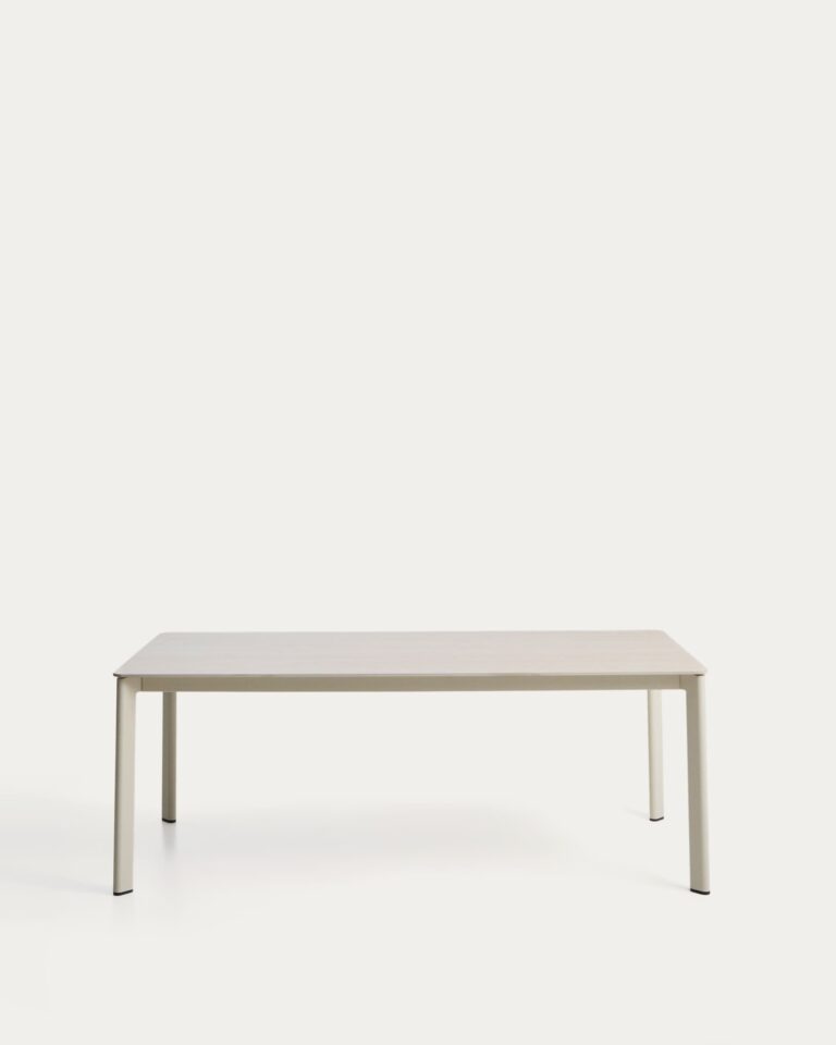 Mesa Anafi de piedra sinterizada y aluminio ecru 180 x 90 cm