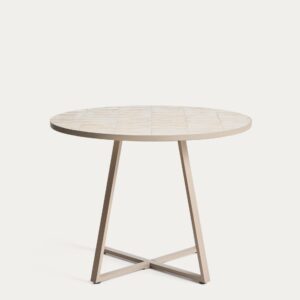 Mesa redonda Tella de acero galvanizado topo y azulejos beige Ø120 cm