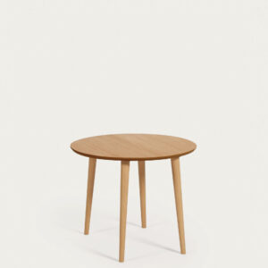 Mesa extensible redonda Oqui MDF en chapa de roble y patas de madera maciza 90 (170) x 90