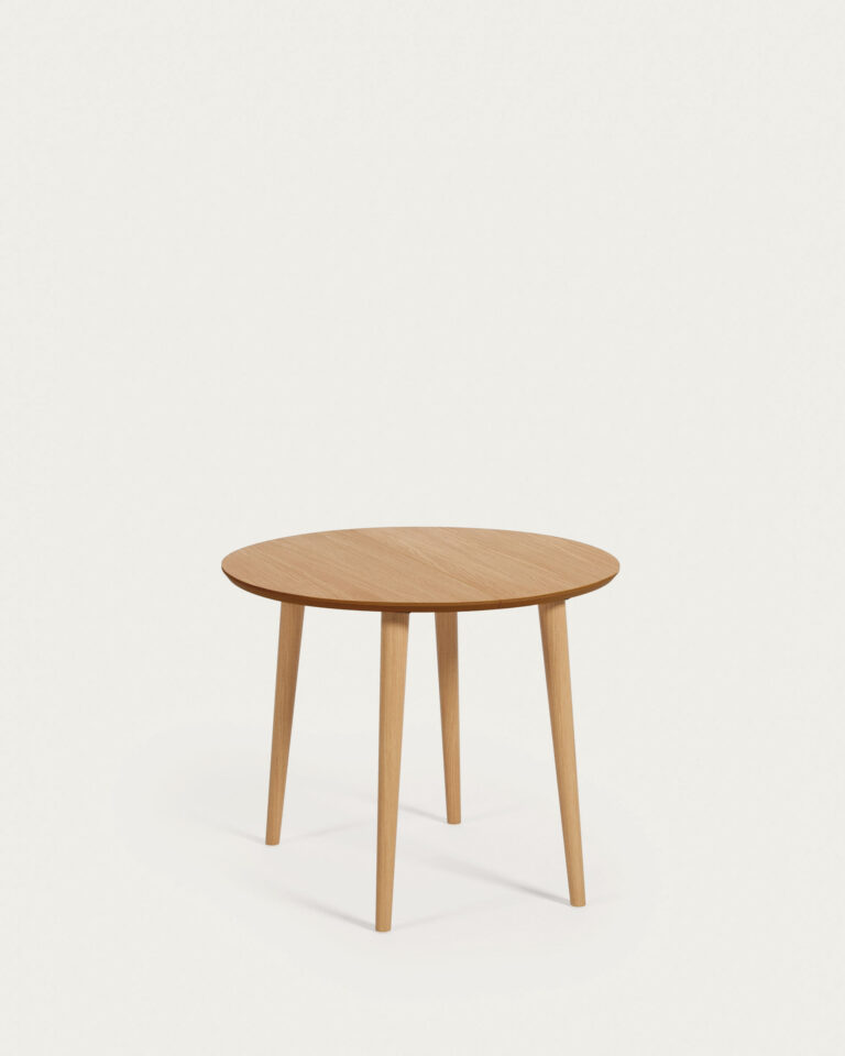Mesa extensible redonda Oqui MDF en chapa de roble y patas de madera maciza 90 (170) x 90
