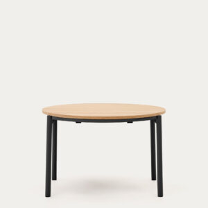 Mesa extensible redonda Montuiri chapa de roble y patas de acero acabado negro Ø 120 (200)