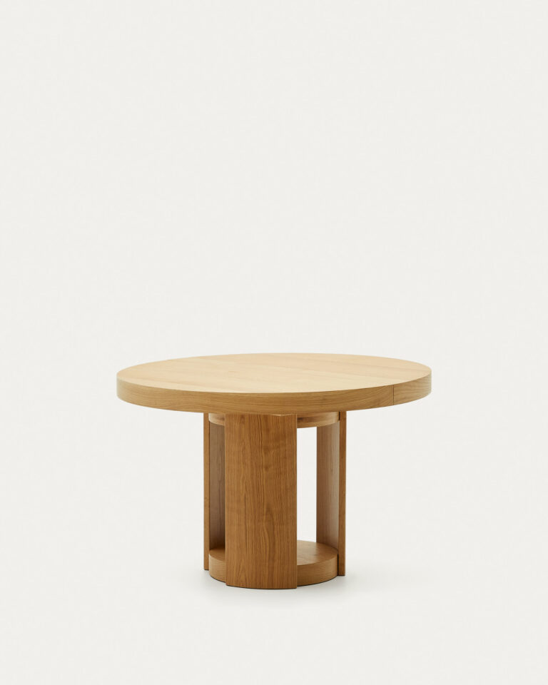 Mesa extensible redonda Artis de madera maciza y chapa de roble FSC 100% 120 (170) x 80 cm