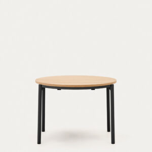 Mesa extensible redonda Montuiri chapa de roble y patas de acero acabado negro Ø90(170) cm
