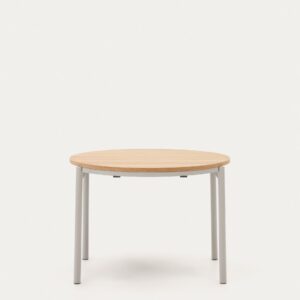 Mesa extensible redonda Montuiri chapa de roble y patas de acero acabado gris Ø90(170) cm