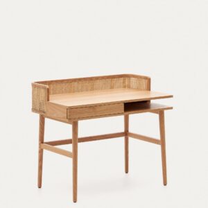 Mesa Araxi de chapa, madera maciza de fresno y ratán 105 x 62 cm