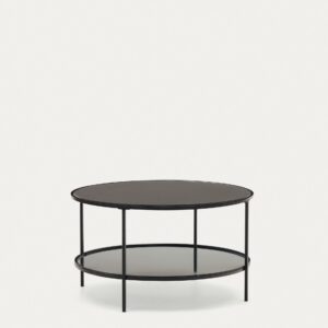 Mesa de centro Gilda de vidrio templado y metal con acabado pintado negro mate Ø 80 cm