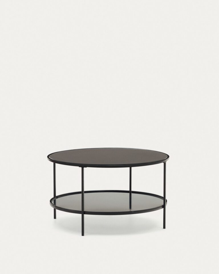 Mesa de centro Gilda de vidrio templado y metal con acabado pintado negro mate Ø 80 cm