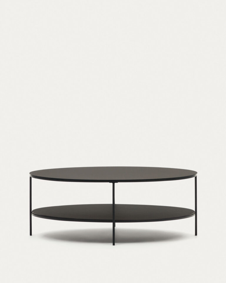 Mesa de centro Fideia vidrio templado y metal acabado pintado negro brillante Ø 110 cm