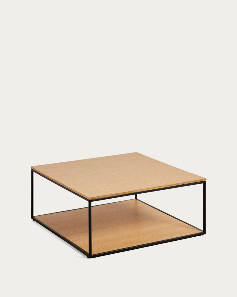 Mesa de centro Yoana de chapa de roble y estructura de metal pintado negro 80 x 80 cm